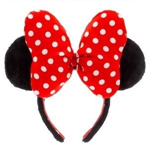 Polka Dot Satin Bow Ear Headband - Red & Black